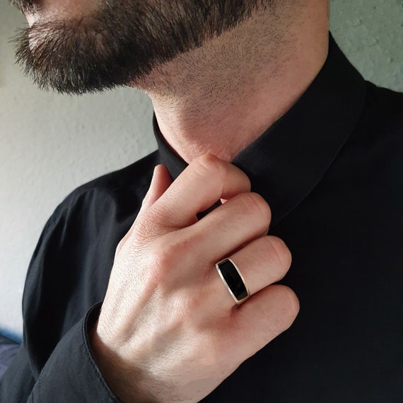 Mens Ring Black Onyx 925 Sterling Silver Handmade Jewelry for Men Black Minimalist Band Rings for Men Unique Gifts for Men Gift for Him Etsy