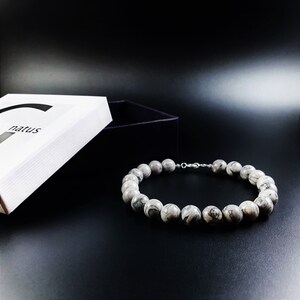 Mens bracelet Jasper Handmade Jewelry for men Gift for him Natural black and white stone bracelet Mens beaded bracelet Abstract bracelet.