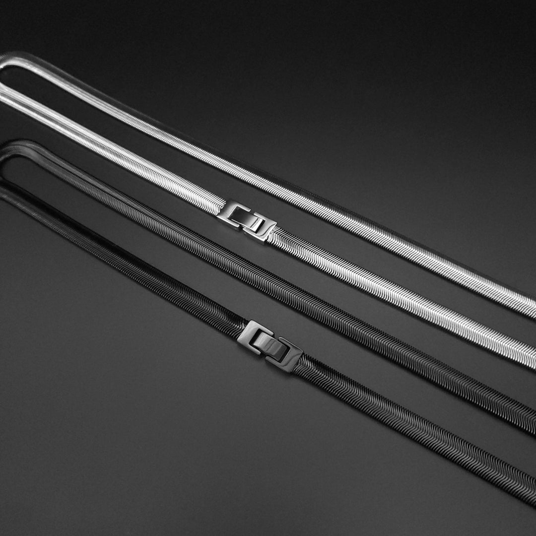 Mens Silver Black Chain Necklace, Herringbone Chain for Men, Black