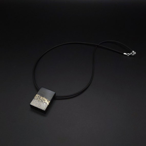 Mens pendant necklace Pyrite gemstone, Black gold natural rectangle matte stone pendant, Handmade jewelry for men, Gifts for men, for him