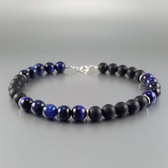 Bracelet Perles Œil De Tigre Bleu Et Hématite Carrée - Fait Main, Sur Mesure - Neuf