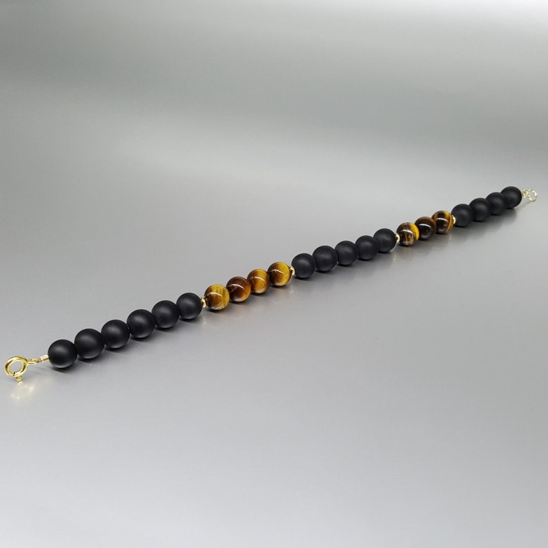 Mens bracelet black onyx Tigers eye gemstone, Handmade Jewelry for men, Natural stone bracelets for men, Unique gifts for men, Gift for him