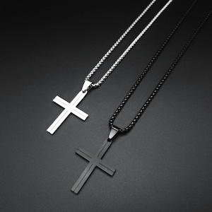 Mens silver black cross necklace minimalist Stainless steel cross pendant necklace for men Handmade jewelry for men Unique gifts for him