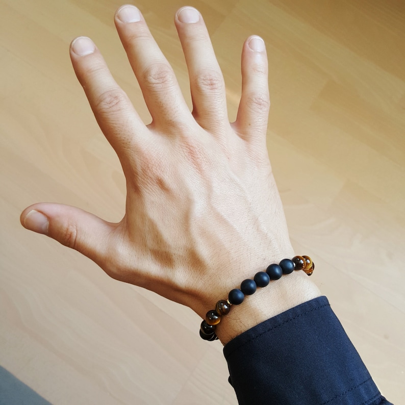 Mens bracelet black onyx Tigers eye gemstone, Handmade Jewelry for men, Natural stone bracelets for men, Unique gifts for men, Gift for him