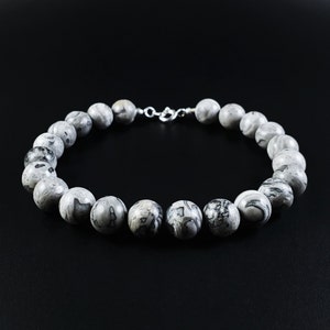 Mens bracelet Jasper Handmade Jewelry for men Gift for him Natural black and white stone bracelet Mens beaded bracelet Abstract bracelet.
