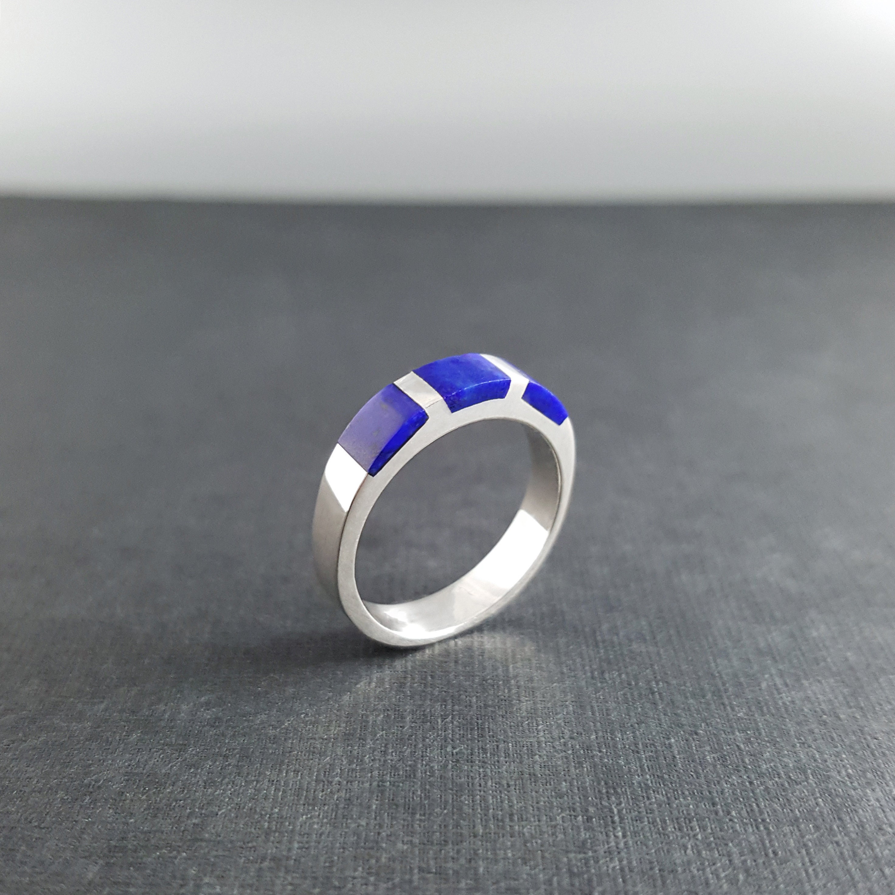Mens silver ring Lapis lazuli gemstone, Handmade jewelry for men, blue stone silver band, Rings for men, Unique gifts for men, Gift for him