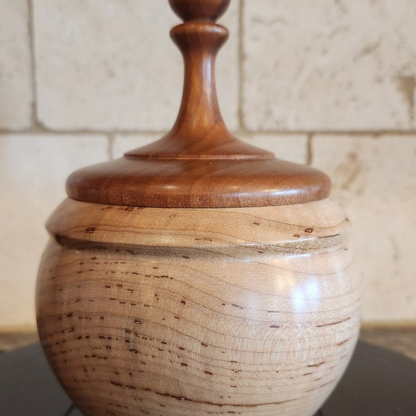 Wooden bowl, all stages handmade. Home décor, center piece. Functional art. Spalled bowl maple, walnut top.