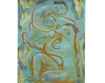 Originalbild, DIN A5, "Vertraute", Figuren-/ Liebespaar, Mann und Frau, figurative Malerei auf Papier