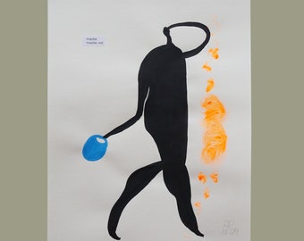 Illustration originale, 21/28 cm, "peut-être", peinture figurative minimaliste sur papier croquis