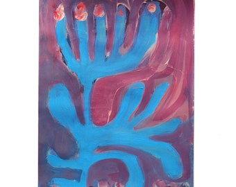 Originalbild, DIN A4, "blaue Blume", abstrakte florale Wandkunst, expressive Malerei auf Papier