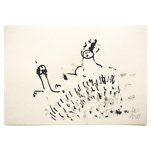 Tusche Unikat, DIN A5, "im Busch", Figurenpaar, humorvolle abstrakt figurative Originalzeichnung, cartoon art