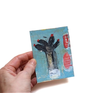 MiniTrash Unikat, ca.DIN A7, "Palme", abstrakte Pflanzenkunst im Kleinformat, cartoon art