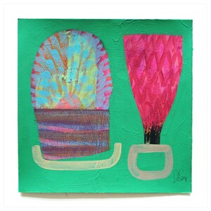 original drawing 20/20 cm (7.9/7.9"), "pot plant duo", abstract organic/ floral design, decorative wallart