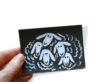 miniTrash drawing, "a bunch of sheep", DIN A7 ( 4.1/2.9"), cartoon art small size original drawing