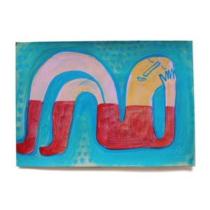 Malerei auf Papier, DIN A5, "red socks", lustige Figur, humorvolles Wandbild