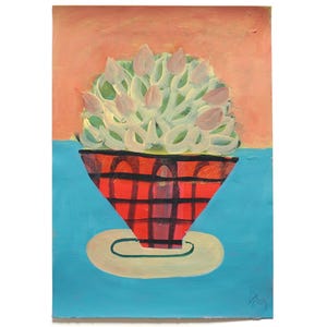 Originalbild, DIN A4, "Tulpen", Stillleben, dekorative Malerei auf Papier