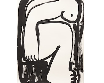 ORIGINAL ink drawing, DIN A4 (8.3/ 11.7"), "crouching", minimalistic abstract figurative wallart