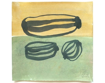 original drawing 20/20 cm (7.9"/7.9"), "pumpkins#03", abstract still life with pumkins, modern minimalistic wallart