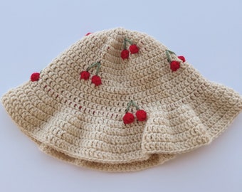 Crocheted Cherry Bucket Hat | Etsy