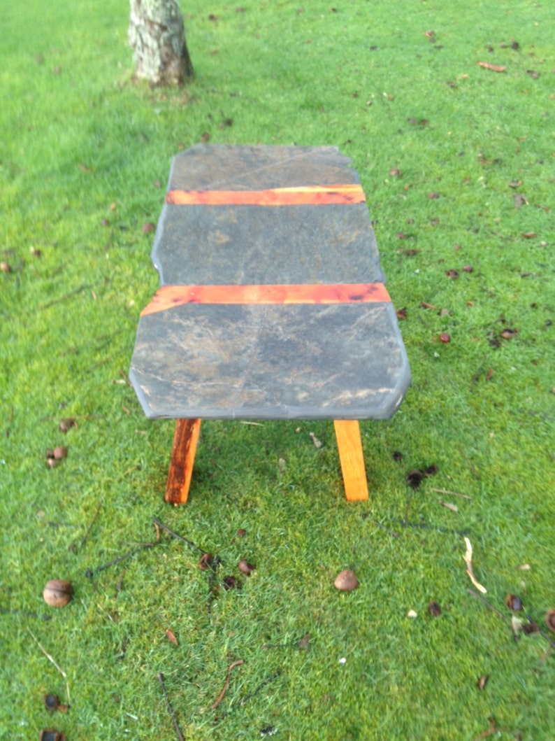 Reclaimed Schist stone and Yew wood coffee table hand crafted Etsy