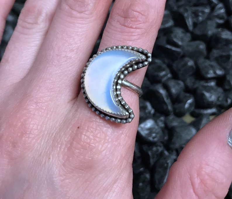 Sterling silver handmade jewelry SIZE 8 Opalite moon ring