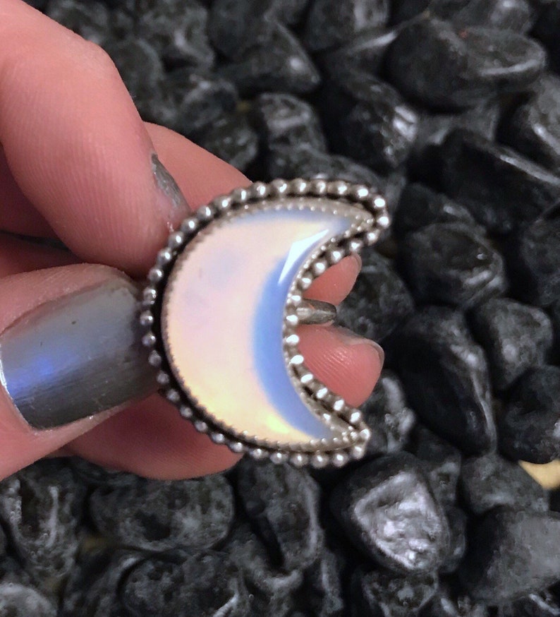 Sterling silver handmade jewelry SIZE 8 Opalite moon ring
