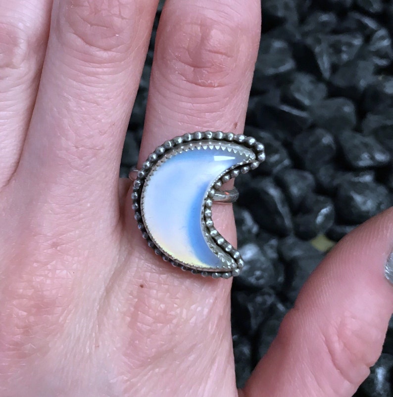 Sterling silver handmade jewelry SIZE 8 Opalite moon ring