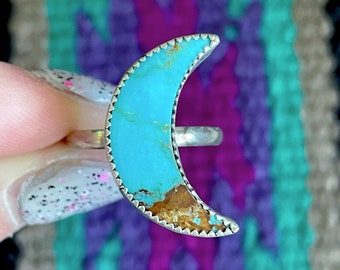 Turquoise Custom Moon Ring | Choose Size | Choose Stone | Kingman turquoise stone | Genuine stone ring | Sterling silver | Moon cabochon |