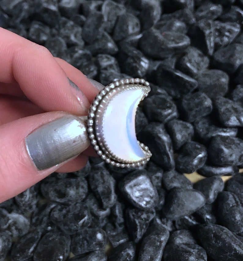 Sterling silver handmade jewelry SIZE 8 Opalite moon ring