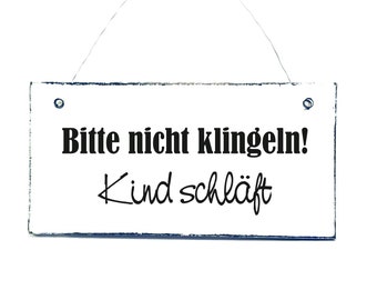 KIND SCHLÄFT Türschild Dekoschild Holzschild Schilder 20x10cm