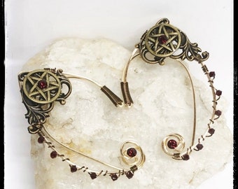 Elven Ear Cuff - Dark Elf Ears - Wiccan Earrings - Elven Ears - Fairy Ear Cuff - Pentagram Earrings  - Elven Jewelry - Gold