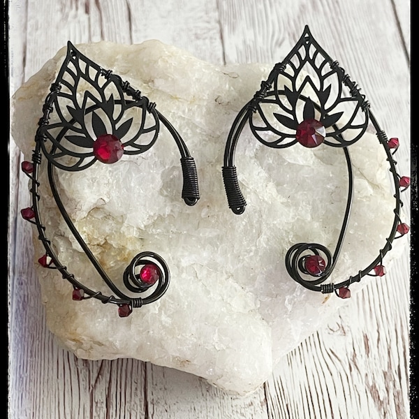 Elven Ear Cuff - Elf Ears - Fairy Ear Cuffs - Elven Ears - Fairy Ears - Cosplay Ears - Fairy Costume - Elf Cosplay - Black Filigree