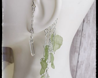 Bridal Ear Cuff Wraps - Leaves and Drops Ear Cuffs - White Ear Cuffs - Fairy Ear Wraps - Dangling Leaf Wraps  - Gift Ideas