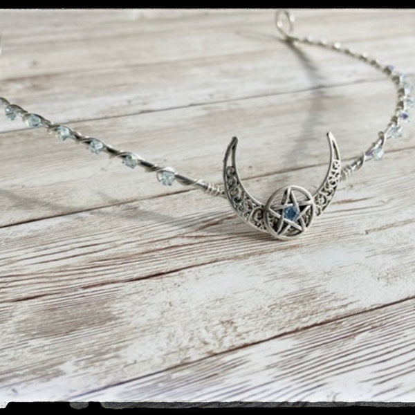 Moon pentagram circlet - Silver Elven Circlet