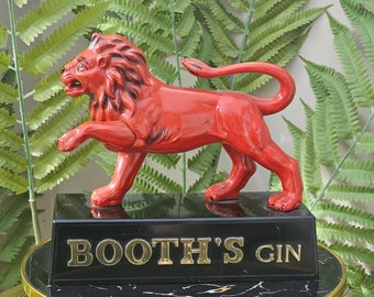 Booths Gin Red Lion Figure on Base Original Vintage Plastic Tunnicliffe Model Breweriana Bar Ware Home Bar Man Cave Collectable Gift Idea!