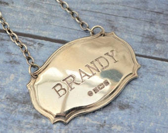 Decanter Label Brandy Sterling Silver Hallmarked Birmingham Bar Spirit Name Man Cave Home Bar Drinks Trolley Collectable Breweriana!