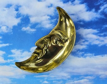 Vintage Moon Face Brass Man in the Moon Coin Tray Dish Crescent Celestial Heavenly Characterful Bar Decor Home Display Quirky Gift!