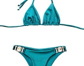 Mermaid Green Bikini Top and Bottom - Сrystals-Pool Party Swimwear-Two Piece Swimsuit-Festival Bikini