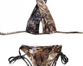 Bronze Snake-Bikini Top and Bottom - Сrystals-Pool Party Swimwear- Two Piece Swimsuit-Festival Bikini