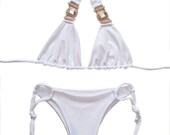 White Crystal Connector Two Piece Swimwear Bikini Set - Two Piece Swimsuit - Bikini Swimsuit-Festival Bikini-Rave Wear
