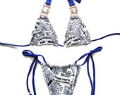 White and Black Bikini Top and Bottom with Matching Mask- Сrystals-Pool Party Swimwear- Two Piece Swimsuit-Festival Bikini
