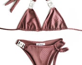 Pale Rose Bikini Top and Bottom - Сrystals-Pool Party Swimwear- Two Piece Swimsuit-Festival Bikini