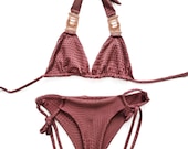 Pale Rose Bikini Top and Bottom - Сrystals-Pool Party Swimwear- Two Piece Swimsuit-Festival Bikini