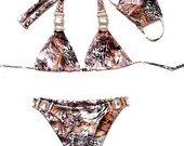 Animal Print Bikini Top and Bottom - Сrystals-Pool Party Swimwear Two Piece Swimsuit-Festival Bikini