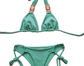 Mint Green Seamless Bikini Top and Bottom - Сrystals-Pool Party Swimwear- Two Piece Swimsuit-Festival Bikini