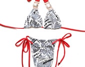 White and Black Bikini Top and Bottom with Matching Mask- Сrystals-Pool Party Swimwear- Two Piece Swimsuit-Festival Bikini