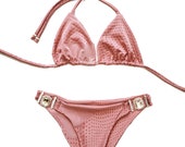 Pale Rose Bikini Top and Bottom - Сrystals-Pool Party Swimwear- Two Piece Swimsuit-Festival Bikini