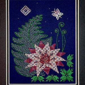 May include: A framed cross-stitch embroidery featuring a pink and white flower with green leaves and a butterfly on a dark blue background. The text "@Spirit of Belarus. facebook.com/SoB.designs" is at the bottom of the image.