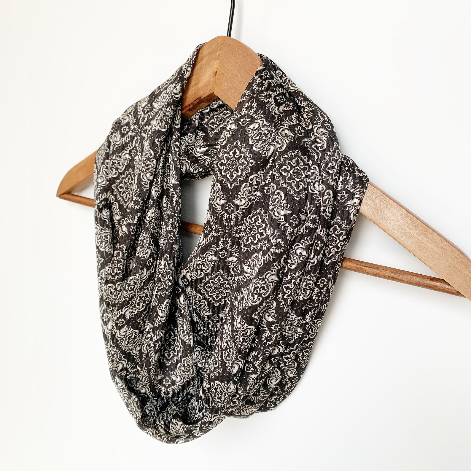 Satin Scarf Black and Cream Scarf Ladies Scarves Floral Etsy