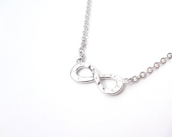 Silver Infinity Necklace, Hammered Infinity Necklace, Simple Necklace, Bridesmaid Gift, Birthday Gift